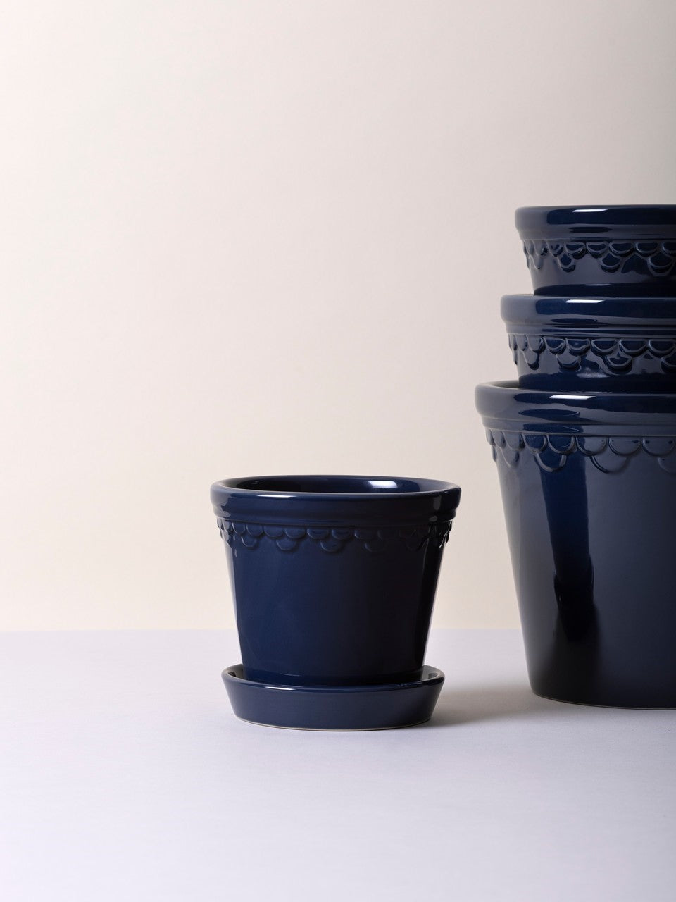 Köpenhamn Glaserad Kruka med Fat, Saphire Blue