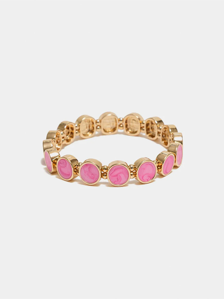 Ava Petite Elastiskt Armband, Gold w Pearl Strong Pink
