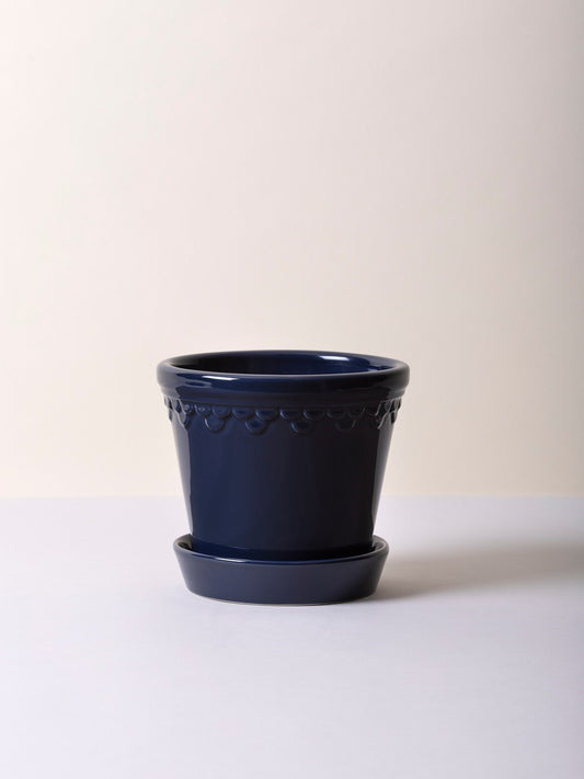 Köpenhamn Glaserad Kruka med Fat, Saphire Blue