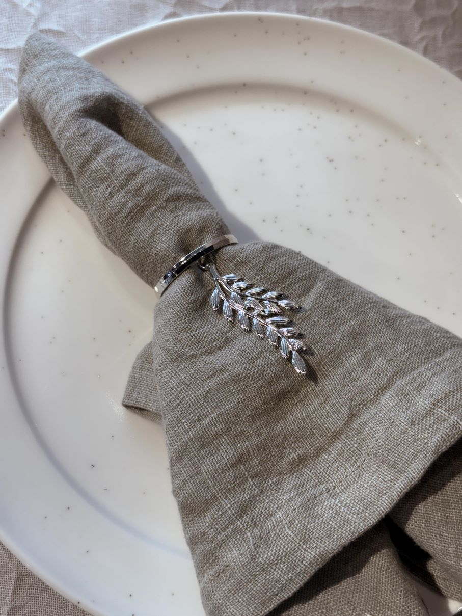 Servettringar Hängande Blad, 4-pack, Silver