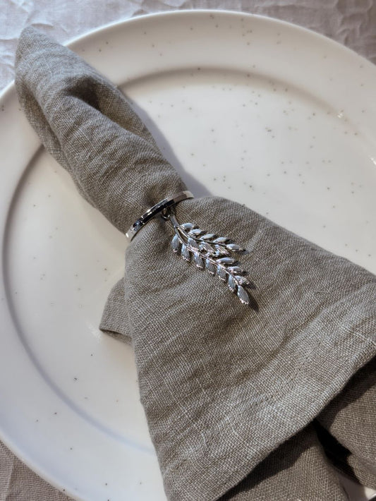 Servettringar Hängande Blad, 4-pack, Silver