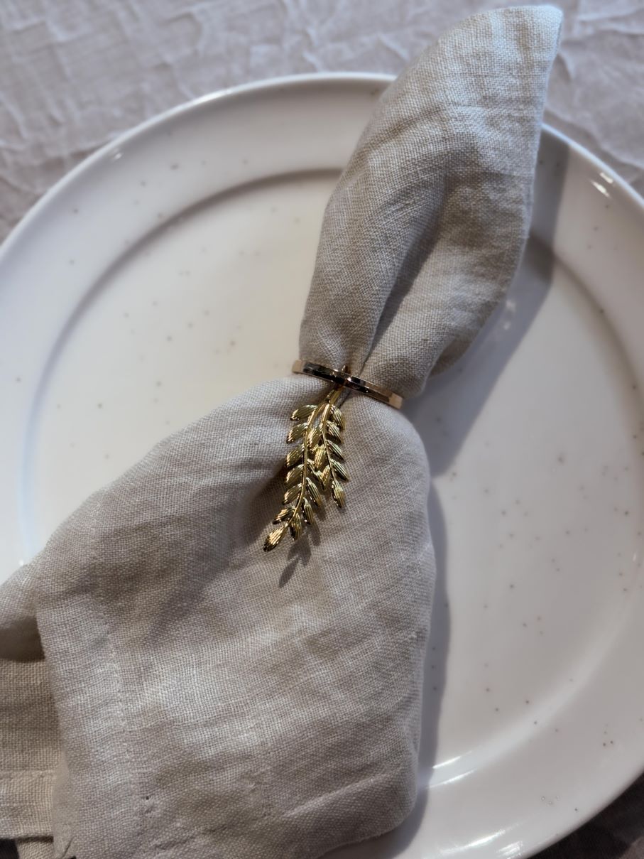 Servettringar Hängande Blad, 4-pack, Guld