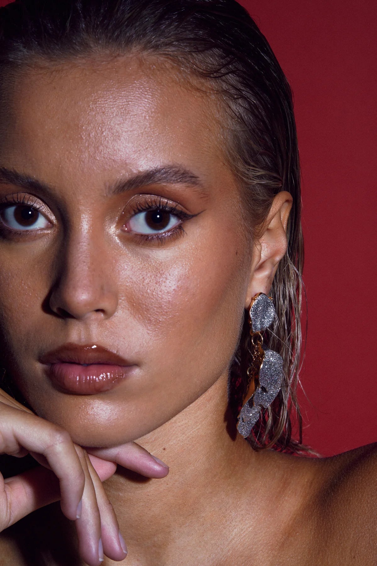 Leaf Örhängen, Glitter Silver