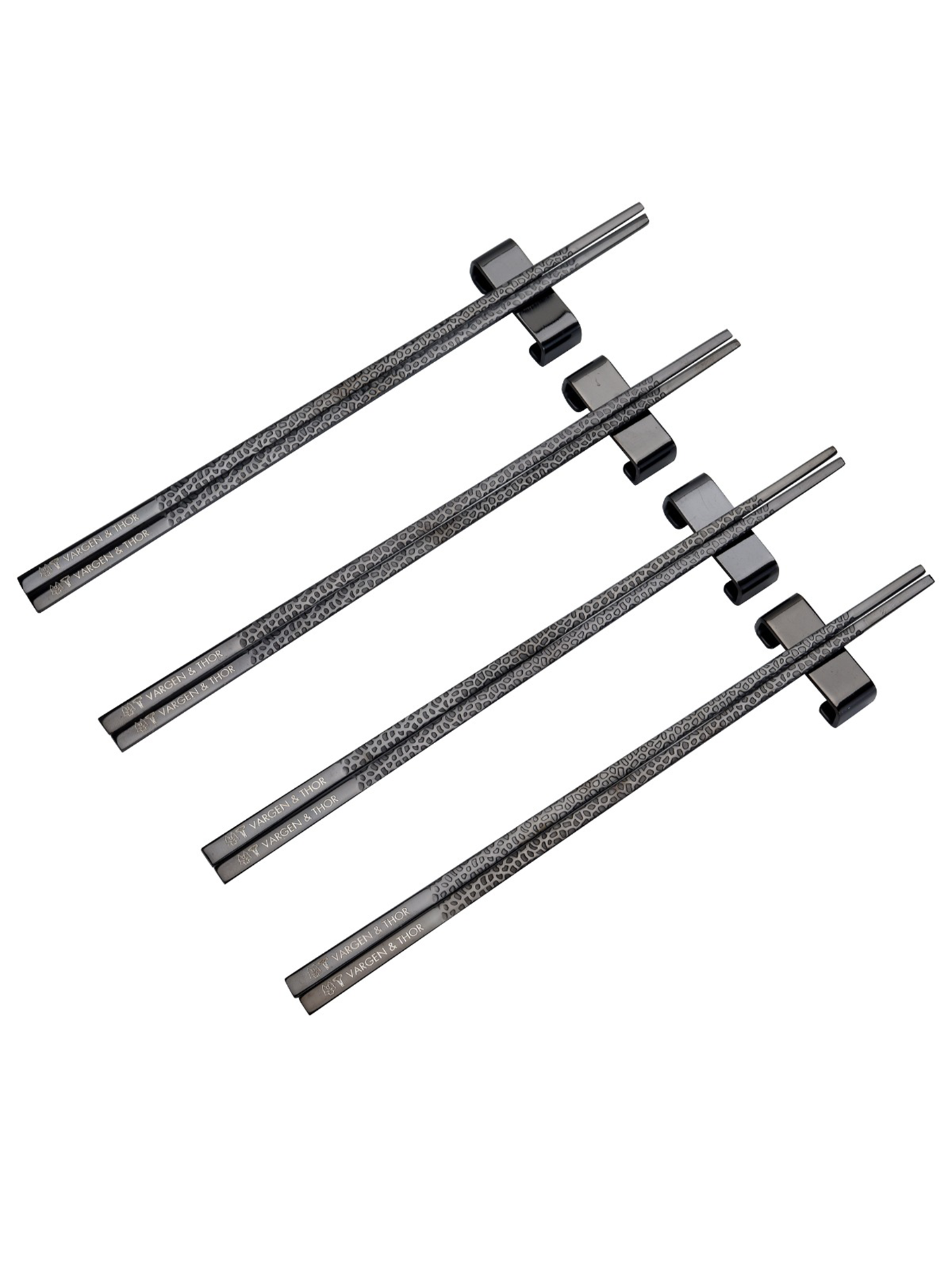 Chopsticks/Ätpinnar, 4 par + 4 ställ, Svart