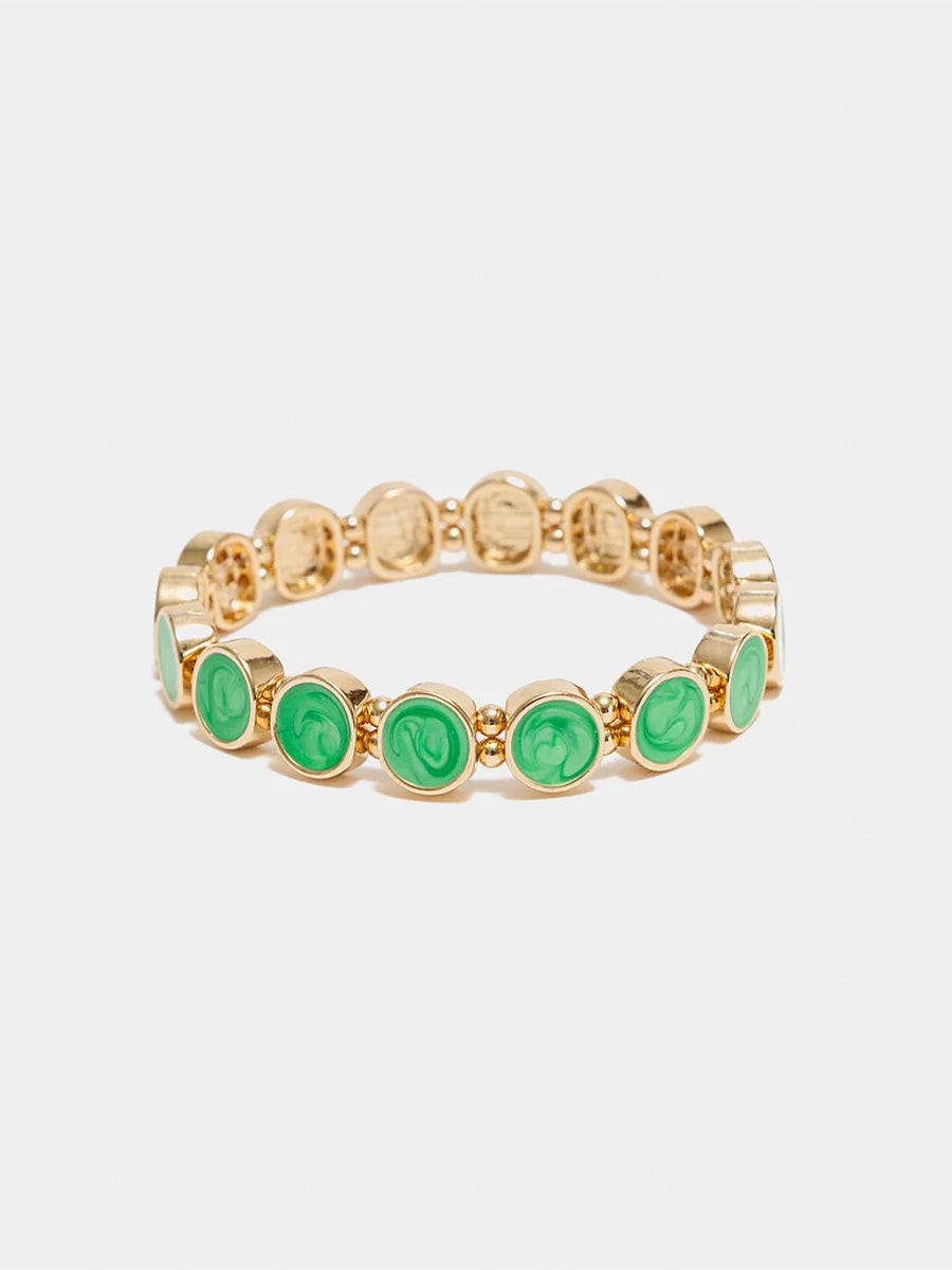 Ava Petite Elastiskt Armband, Gold w Pearl Strong Green