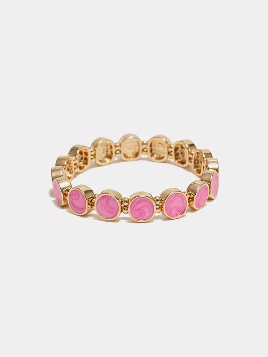 Ava Petite Elastiskt Armband, Gold w Pearl Strong Pink