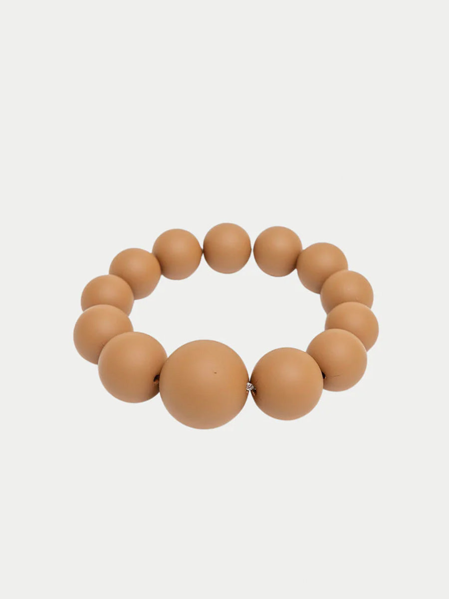 Big Bead Elastiskt Armband, Cognac
