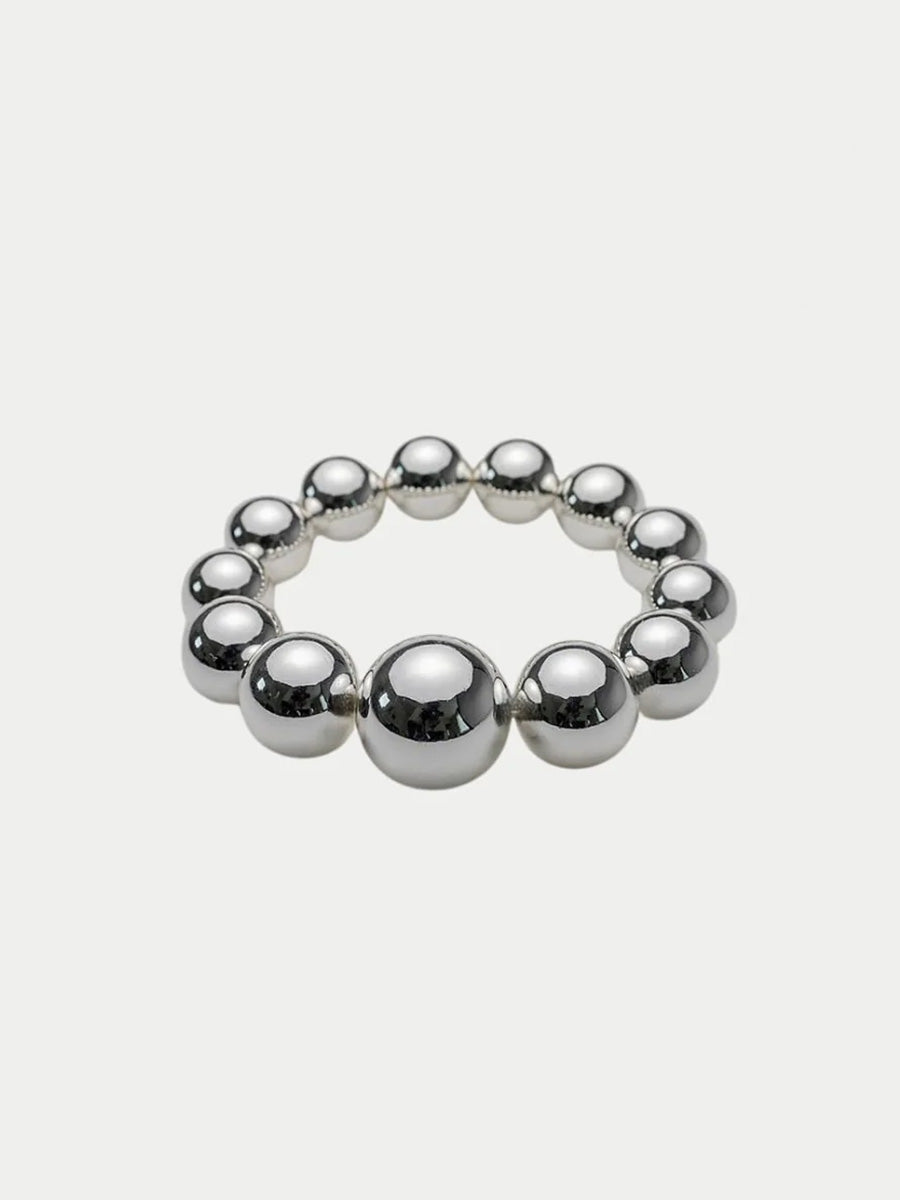 Big Bead Elastiskt Armband, Silver