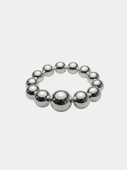 Big Bead Elastiskt Armband, Silver