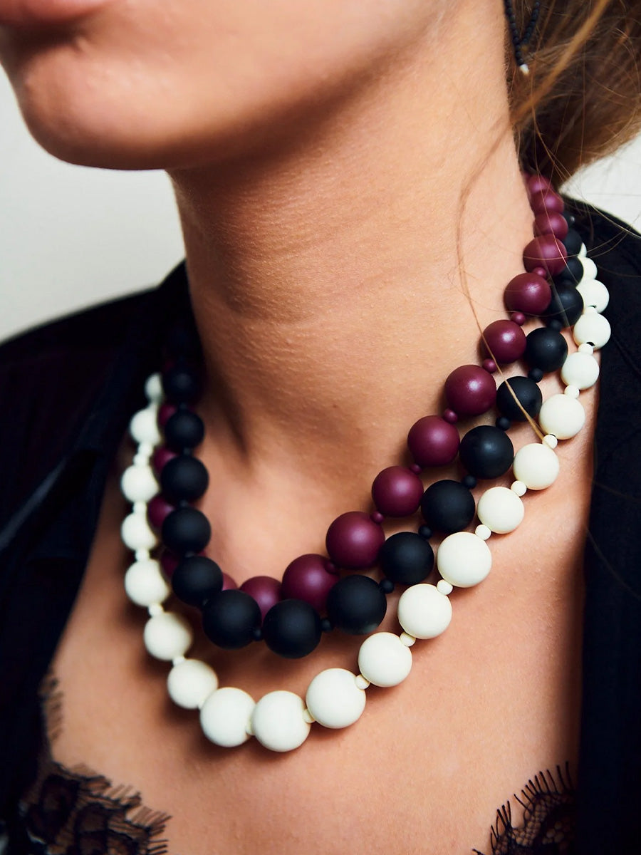 Big Bead Elastiskt Halsband, Creme