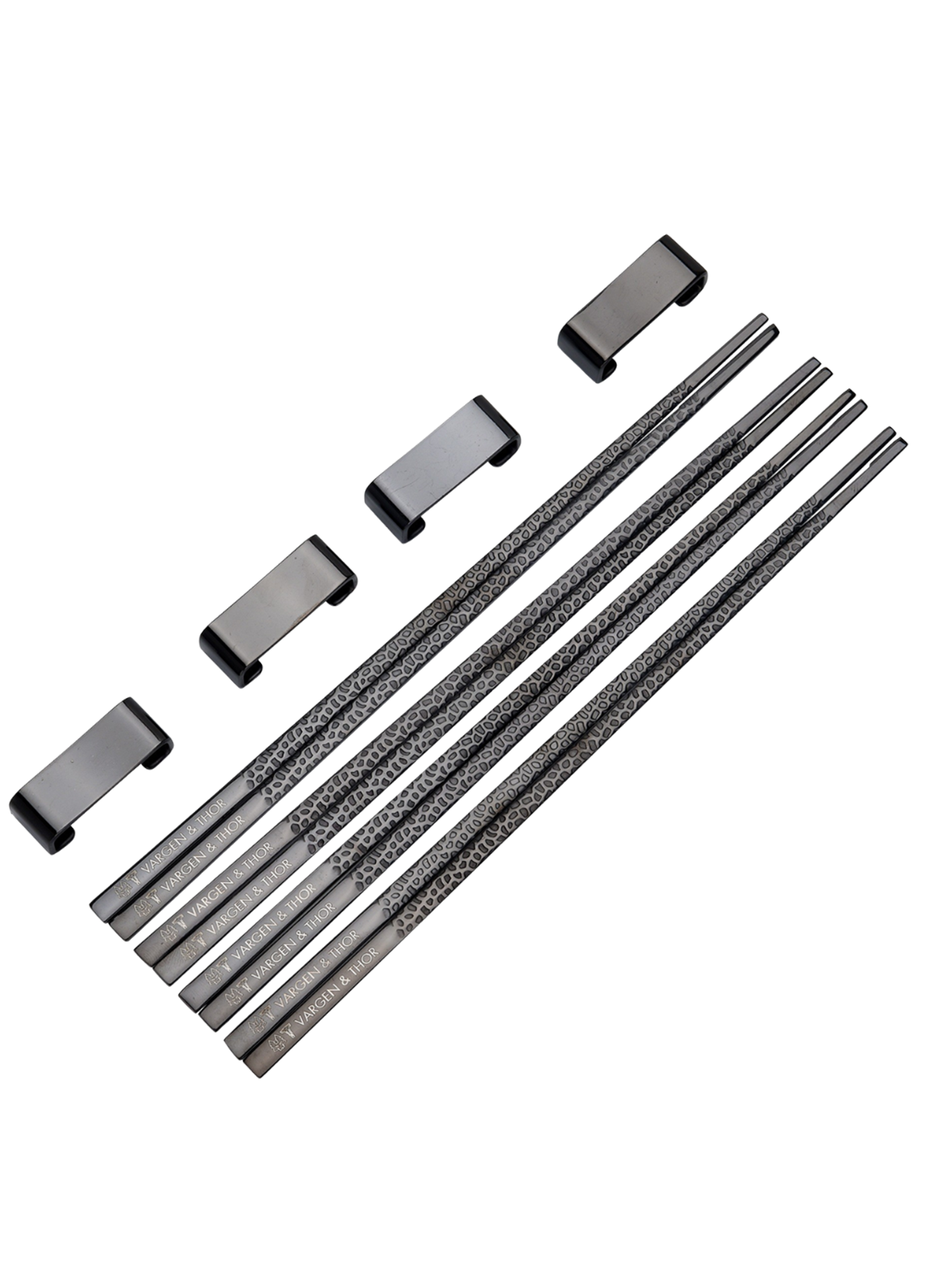 Chopsticks/Ätpinnar, 4 par + 4 ställ, Svart