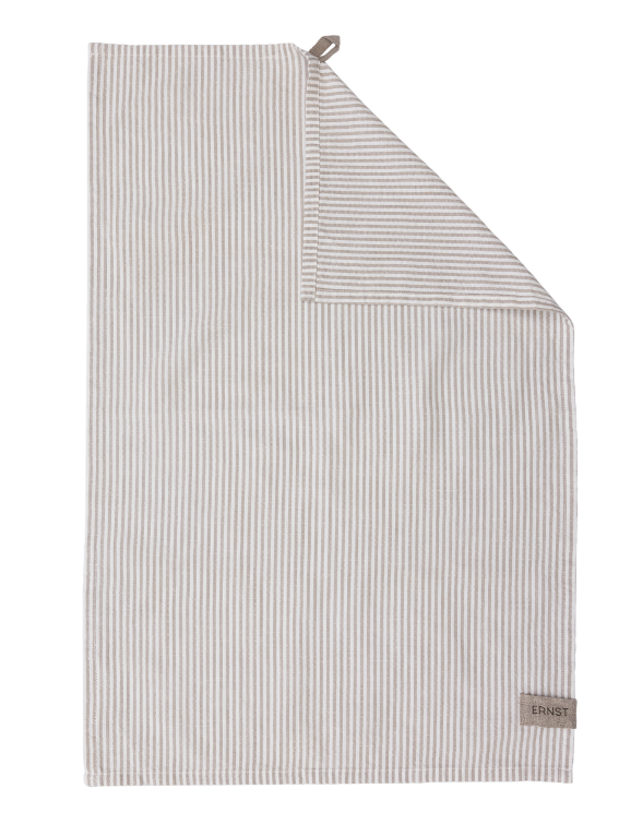 ERNST Kökshandduk, Beige/Vit Smal Rand