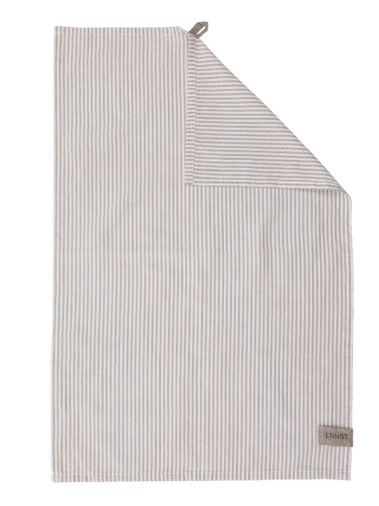 ERNST Kökshandduk, Beige/Vit Smal Rand