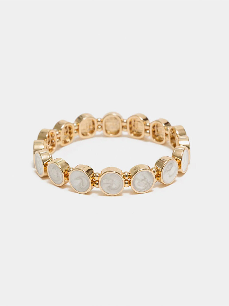 Ava Petite Elastiskt Armband, Gold w Pearl White