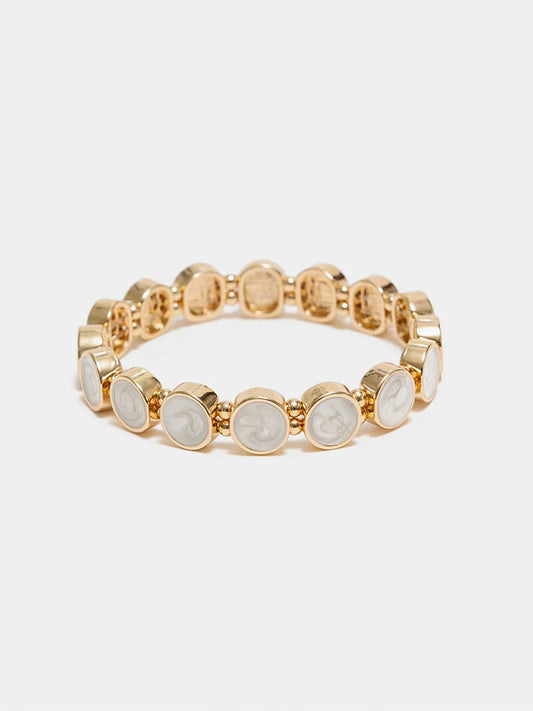 Ava Petite Elastiskt Armband, Gold w Pearl White